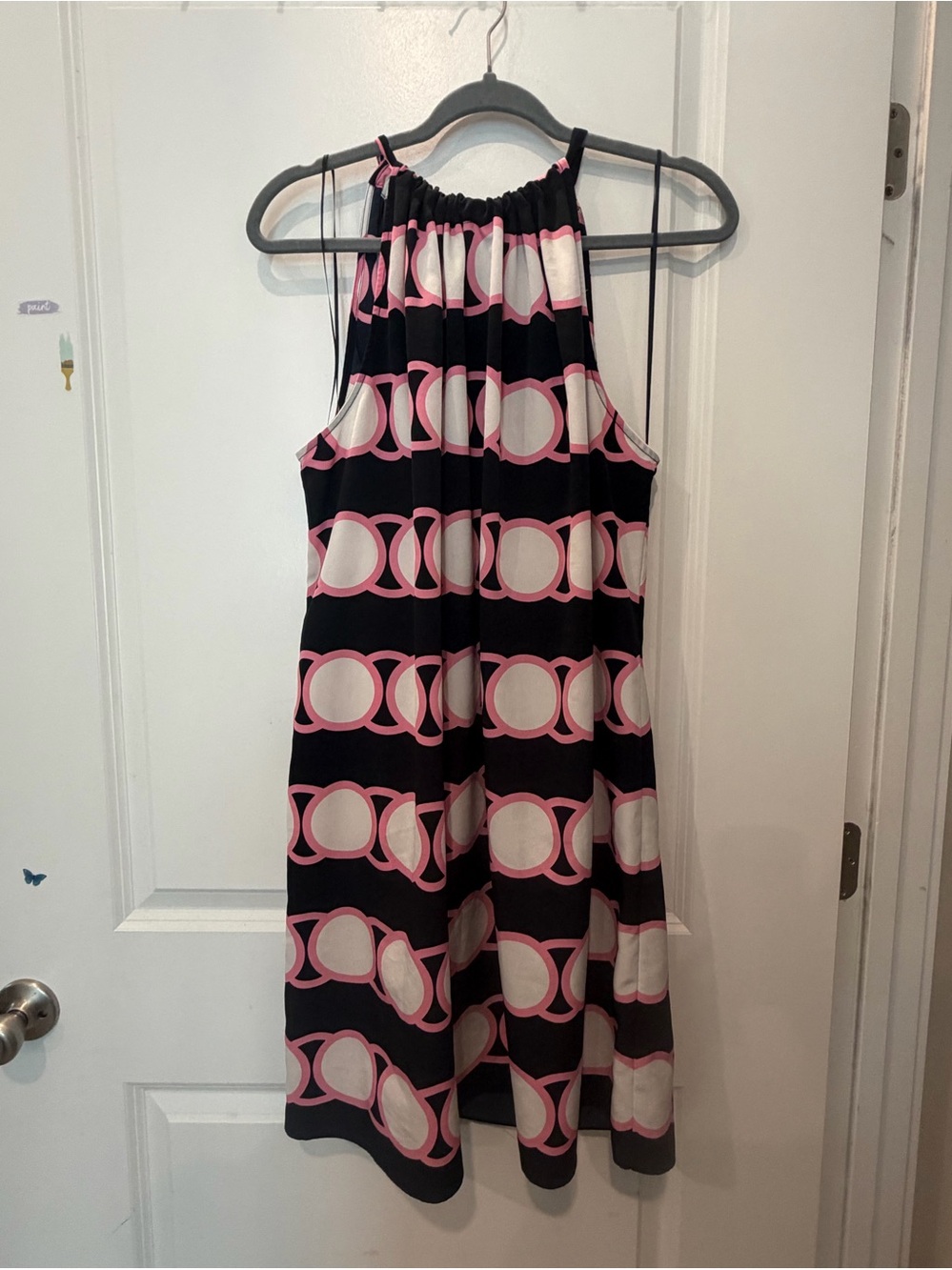 Crown & Ivy Sleeveless Geometric Print Halter Dress - Blue & Pink